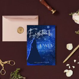 エレガントなロイヤルブルーの18歳の誕生日パーティー招待状 招待状