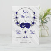 エレガントなロイヤルブルー シルバーグレー 花 モダン シンプル おしゃれ save the dat セーブザデート (スタンド正面)