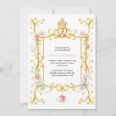 エレガントなロイヤルプリンセスの女の子の5歳の誕生日パーティー 招待状 (正面)