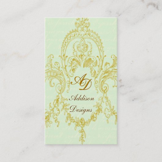 エレガントなロココ様式のフレームの金ゴールド及び緑の名刺 名刺 (正面)