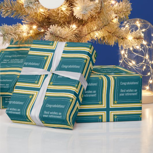 エレガントなロゴ、写真、星、ターコイズブルーのお祝い ラッピングペーパー (クリスマス)