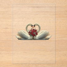 エレガントなロマンチックなスワンと赤いバラ - バレンタインデーのP