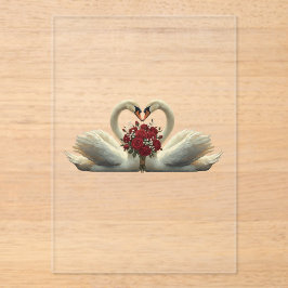 エレガントなロマンチックなスワンと赤いバラ - バレンタインデーのP アクリル招待状