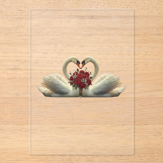 エレガントなロマンチックなスワンと赤いバラ - バレンタインデーのP アクリル招待状 (正面)