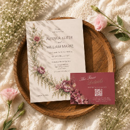 エレガントなロマンティックレッドフラワーの結婚式RSVP 出欠カード