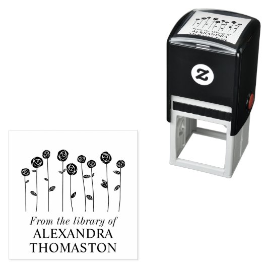 エレガントなロングステムローズ 図書館の本の名前 セルフインキングスタンプ (インサイチュ)