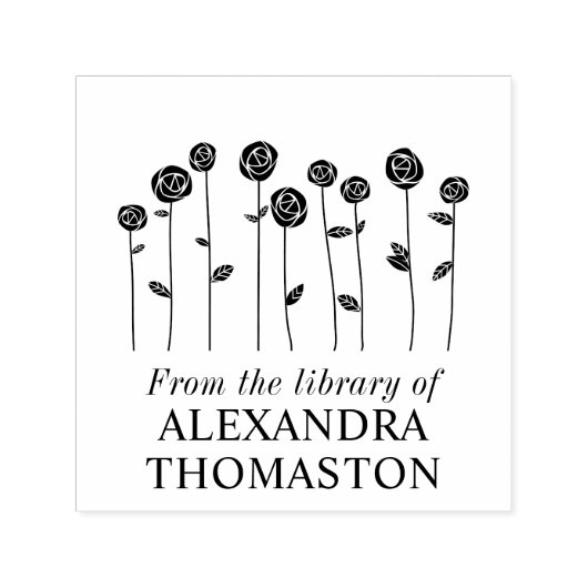 エレガントなロングステムローズ 図書館の本の名前 セルフインキングスタンプ (デザイン)