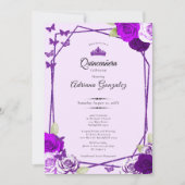 エレガントなローズとクラウン パープル キンセアニエラ 招待状 (正面)