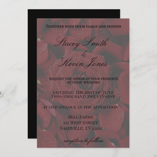 エレガントなローズのウェディング招待状 招待状 (正面/裏面)