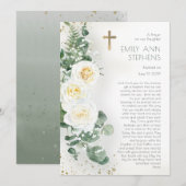 エレガントなローズの花の少女 洗礼 祈りのカード 招待状 (正面/裏面)