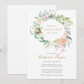 エレガントなローズの花の生命のお祝い 追悼式の案内 招待状 (正面/裏面)