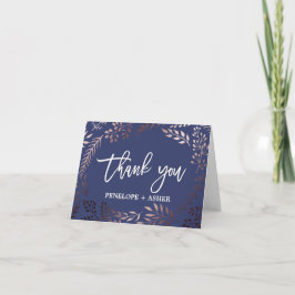 エレガントなローズゴールドとネイビーの結婚式のお礼カード サンキューカード