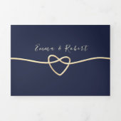 エレガントなローズゴールドとネイビーブルーの結婚式 三つ折り招待状 (カバー)