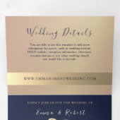 エレガントなローズゴールドとネイビーブルーの結婚式 三つ折り招待状 (内部最初)