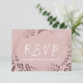 エレガントなローズゴールドとピンクの曲リクエスト RSVP 招待状 (スタンド正面)