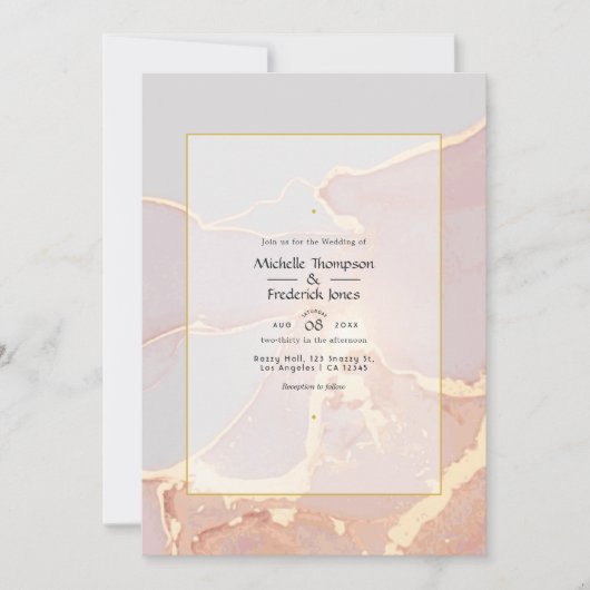エレガントなローズゴールドとブッシュのアルコールインクウェディング 招待状 (正面)