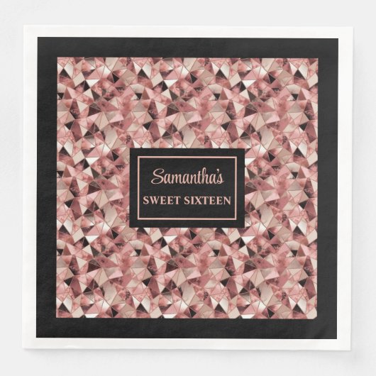 エレガントなローズゴールドとブラックのナプキン　トレンディーパーティー (正面)