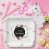 エレガントなローズゴールドとブラックの花柄ペーパープレート ペーパープレート (パーティー)