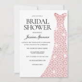 エレガントなローズゴールドのウェディングドレス ブライダルシャワー 招待状 (正面)