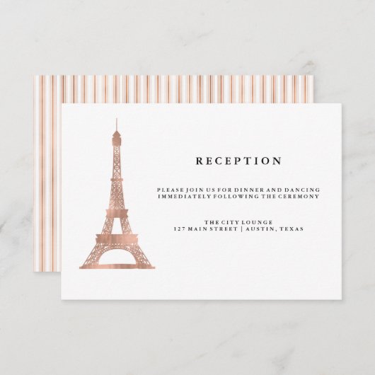 エレガントなローズゴールドのエッフェル塔 ウェディングパーティー エンクロージャーカード (正面/裏面)
