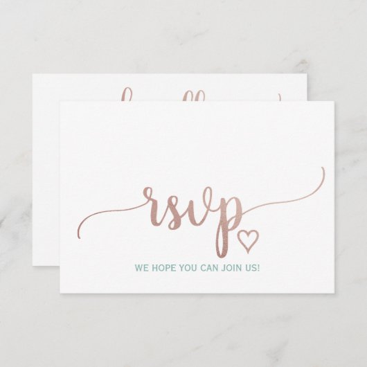 エレガントなローズゴールドのカリグラフィー結婚式ウェブサイトの出欠確認 出欠カード (正面/裏面)