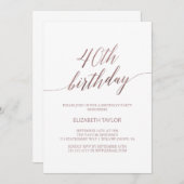 エレガントなローズゴールドのカリグラフィー 40歳の誕生日 招待状 (正面/裏面)