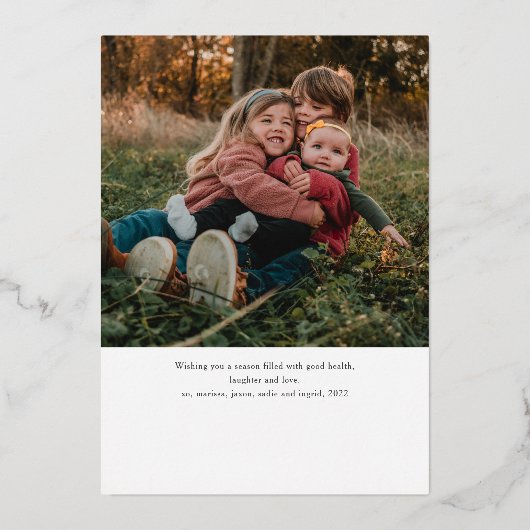 エレガントなローズゴールドのガーランド2枚の写真クリスマス 箔シーズンカード (裏面)