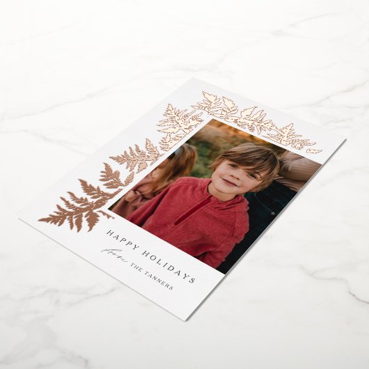 エレガントなローズゴールドのガーランド2枚の写真クリスマス 箔シーズンカード (回転した状態)