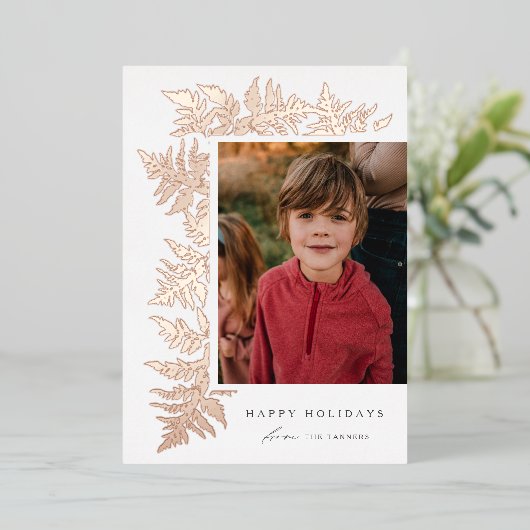 エレガントなローズゴールドのガーランド2枚の写真クリスマス 箔シーズンカード (立ち正面)