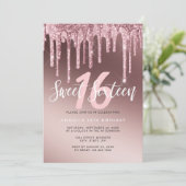 エレガントなローズゴールドのグリッターがスイート16に滴る 招待状 (スタンド正面)