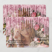 エレガントなローズゴールドのグリッターがスウィート16に滴る 招待状 (正面/裏面)