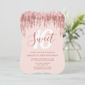 エレガントなローズゴールドのグリッターがスウィート16に降り注ぐ 招待状 (スタンド正面)