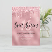 エレガントなローズゴールドのグリッターがスウィート16 招待状 (スタンド正面)