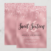 エレガントなローズゴールドのグリッターがスウィート16 招待状 (正面/裏面)