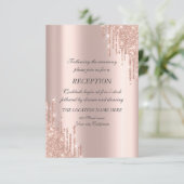 エレガントなローズゴールドのグリッターが滴る結婚式の披露宴 招待状 (スタンド正面)