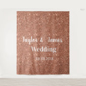 エレガントなローズゴールドのグリッターウェディングバックドロップ タペストリー (正面)