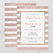 エレガントなローズゴールドのグリッター ストライプ ブライダル シャワー 招待状 (正面/裏面)