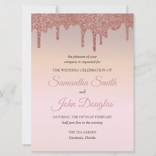 エレガントなローズゴールドのグリッター、ピーチとブラックのテキスト (正面)