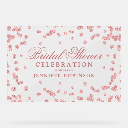 エレガントなローズゴールドのグリッター ブライダルシャワーのお出迎え アクリルサイン (正面)