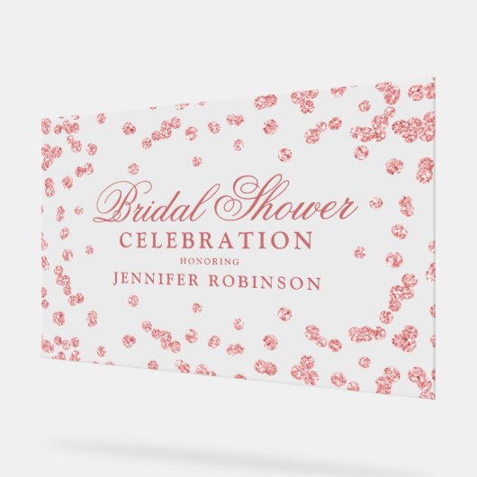 エレガントなローズゴールドのグリッター ブライダルシャワーのお出迎え アクリルサイン (傾斜)