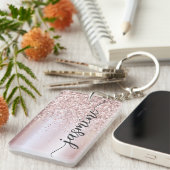 エレガントなローズゴールドのグリッター モノグラム ネームスクリプト ケ キーホルダー (正面右)