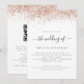 エレガントなローズゴールドのグリッターQRコードウェディング 招待状 (正面/裏面)