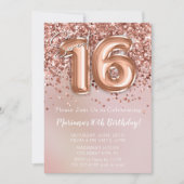 エレガントなローズゴールドのスイート16歳の誕生日パーティー 招待状 (正面)