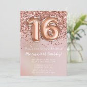 エレガントなローズゴールドのスイート16歳の誕生日パーティー 招待状 (スタンド正面)