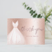 エレガントなローズゴールドのスパークルピンクのドレス キンセアニエラ サンキューカード (スタンド正面)
