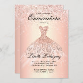 エレガントなローズゴールドのドレス キンセアニエラ 招待状 (正面/裏面)