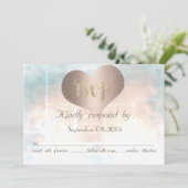 エレガントなローズゴールドのハートウェディング RSVP カード (スタンド正面)