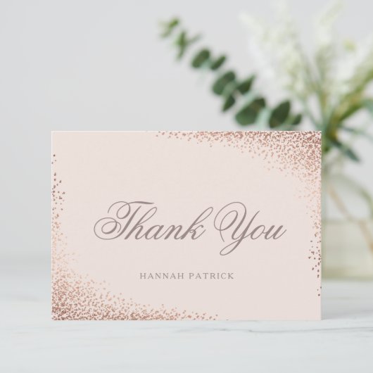 エレガントなローズゴールドのブライダルシャワー サンキューカード (スタンド正面)
