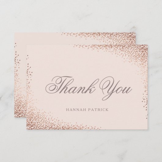 エレガントなローズゴールドのブライダルシャワー サンキューカード (正面/裏面)
