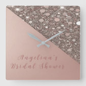 エレガントなローズゴールドのブライダルシャワー スクエア壁時計 (正面)